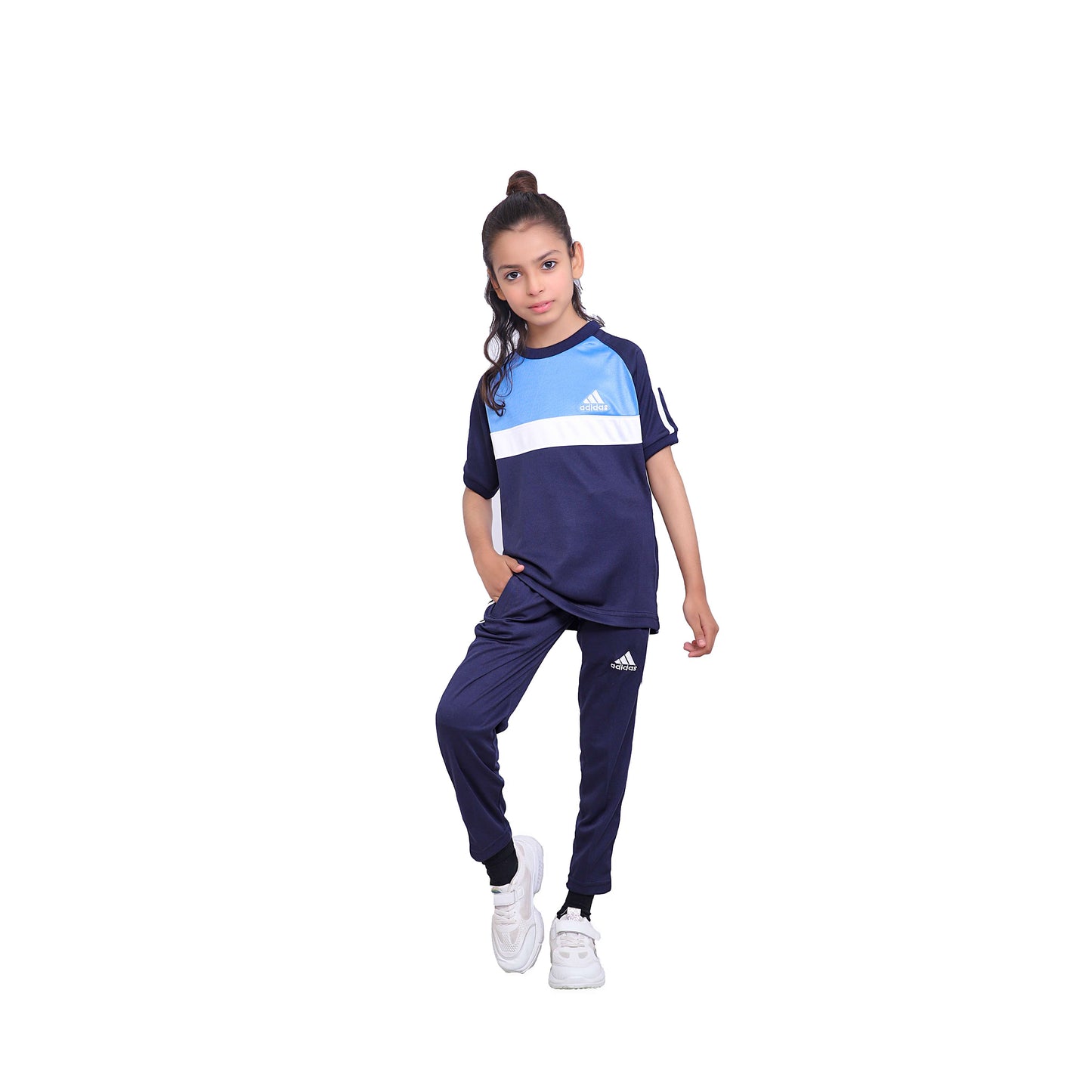 ADI Sky Blue White & Navy Blue Kids Dri-Fit Tracksuit