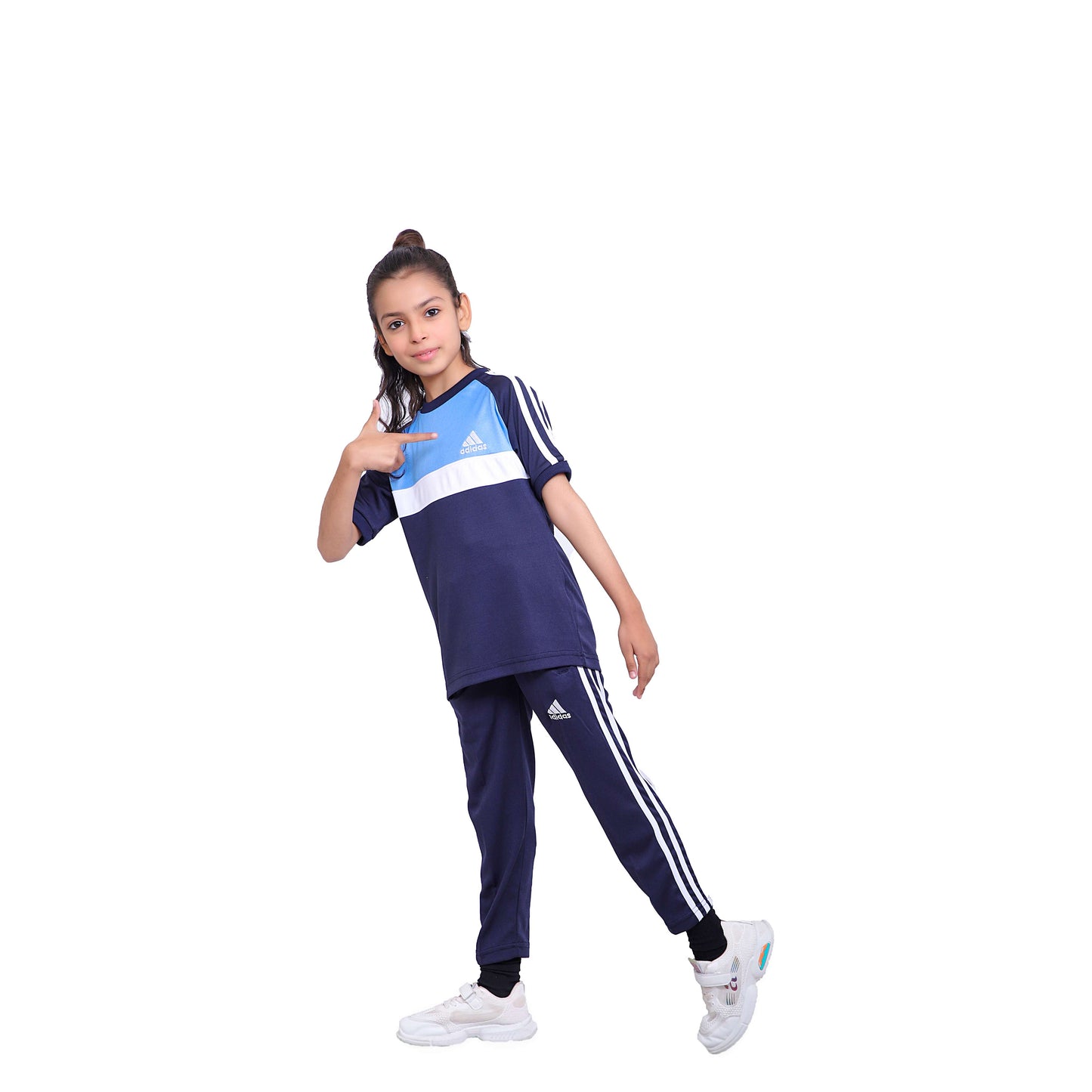 ADI Sky Blue White & Navy Blue Kids Dri-Fit Tracksuit