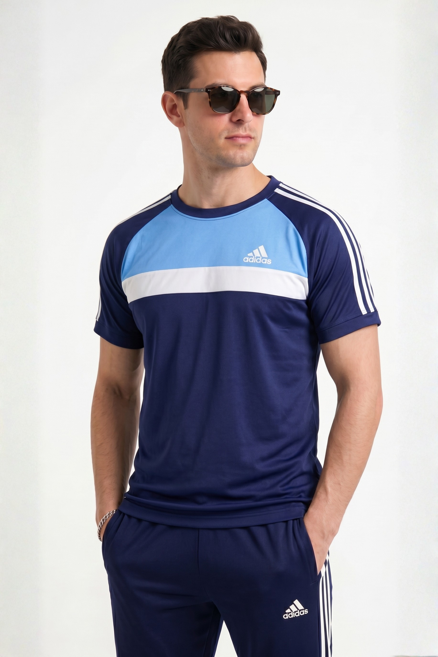 ADI Sky Blue White & Navy Blue Dri-Fit Tracksuit