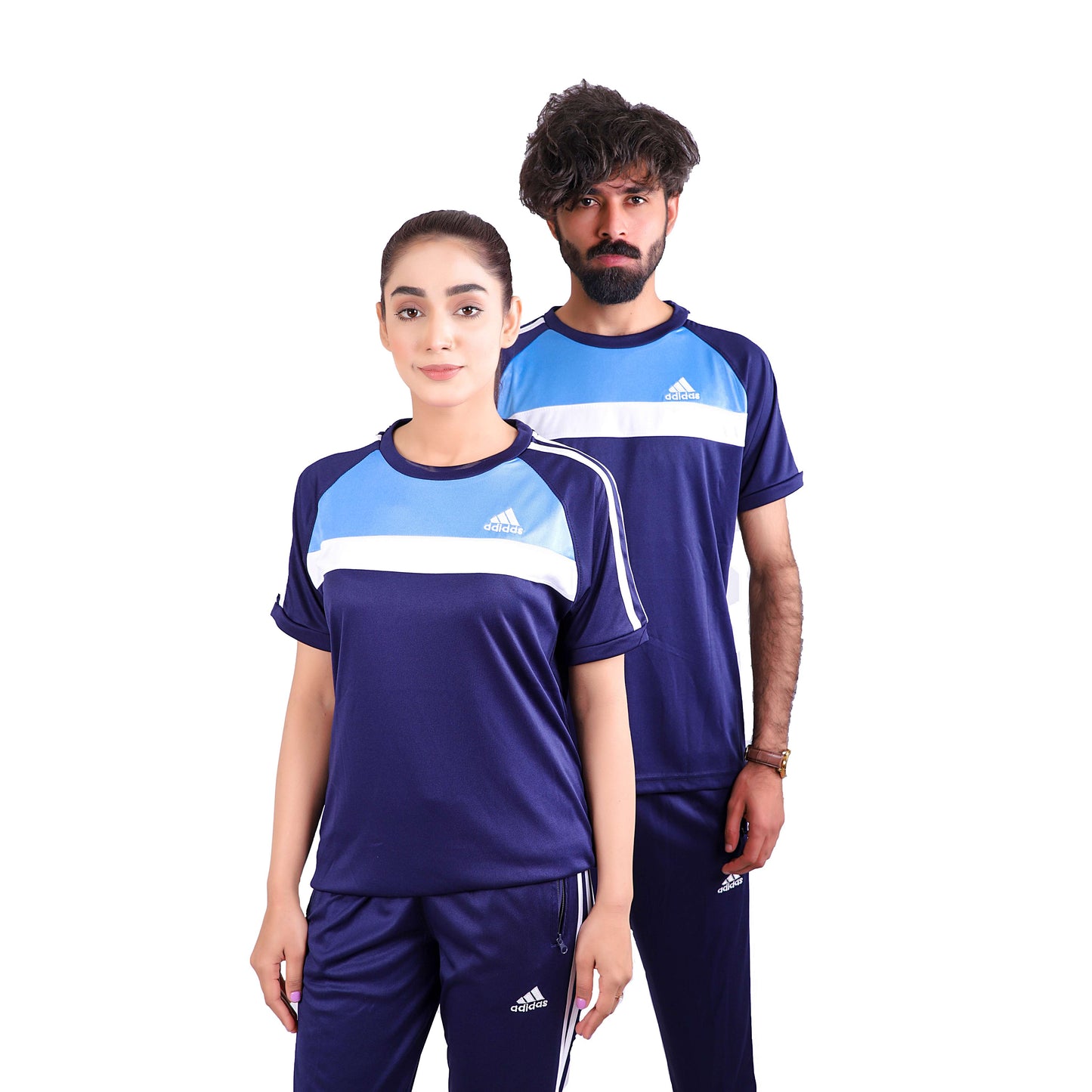 ADI Sky Blue White & Navy Blue Dri-Fit Tracksuit - L