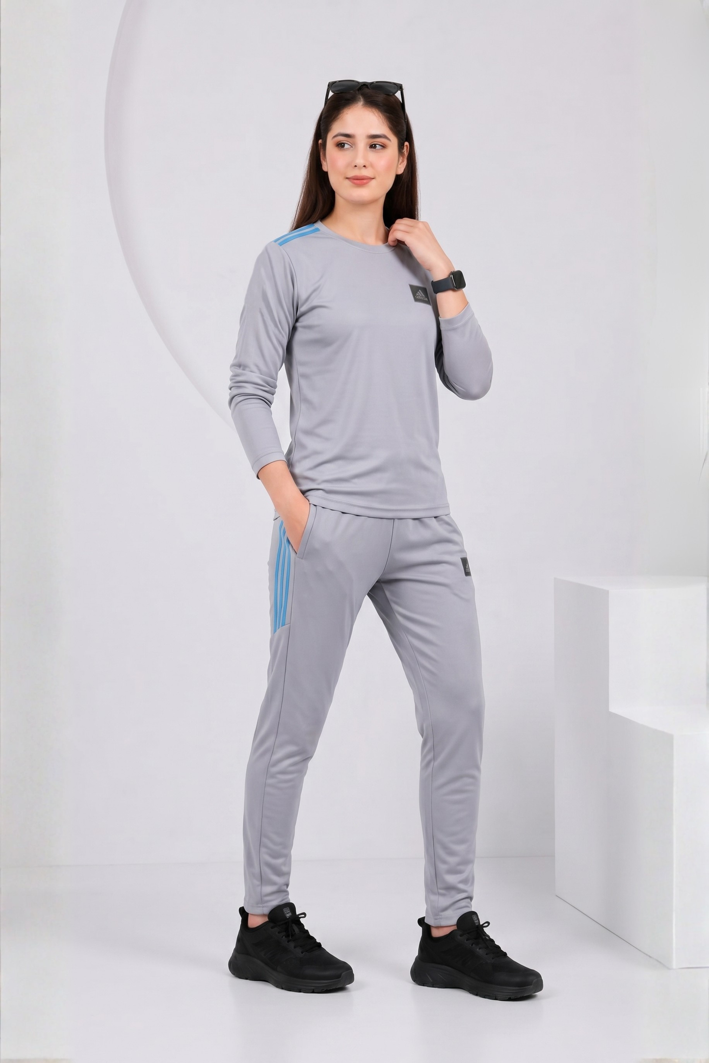 ADI Gray Full Sleeves Dri-Fit Tracksuit - L