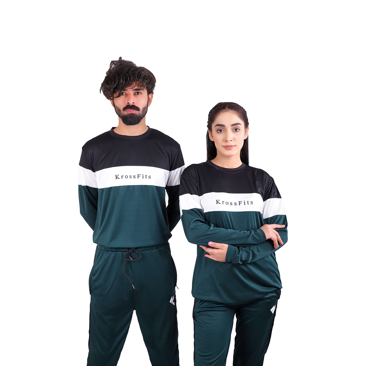 KF Black White & Green Full Sleeves Dri-Fit Tracksuit - L