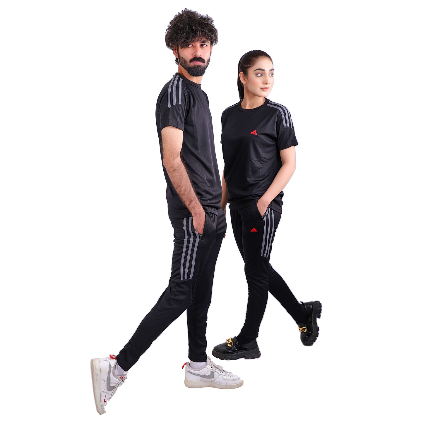 ADI Black with Grey Stripes Dri-Fit Tracksuit - L