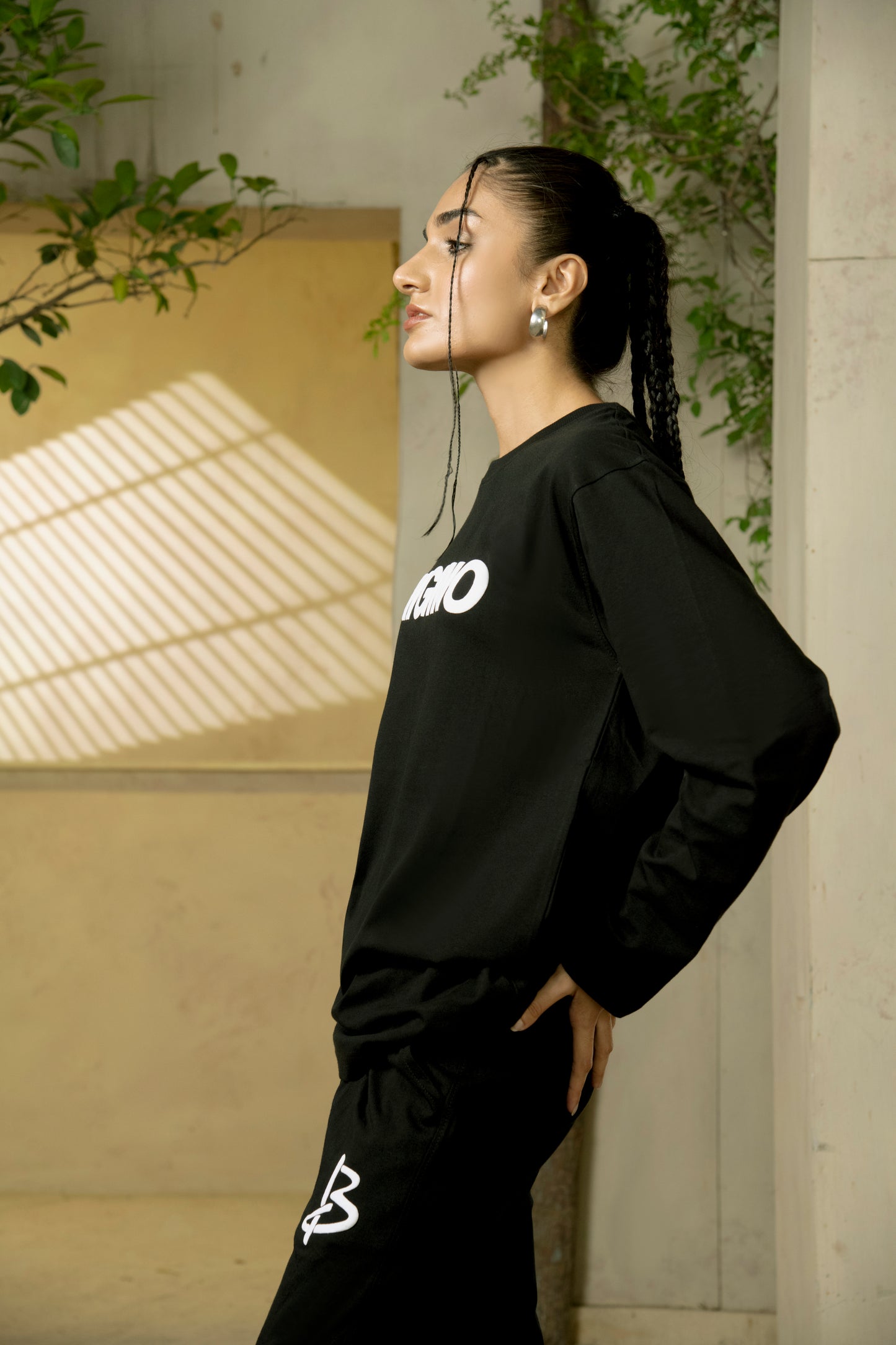 Jet Black, 100 % Pure Cotton Full Sleeves Co-ord Set - F