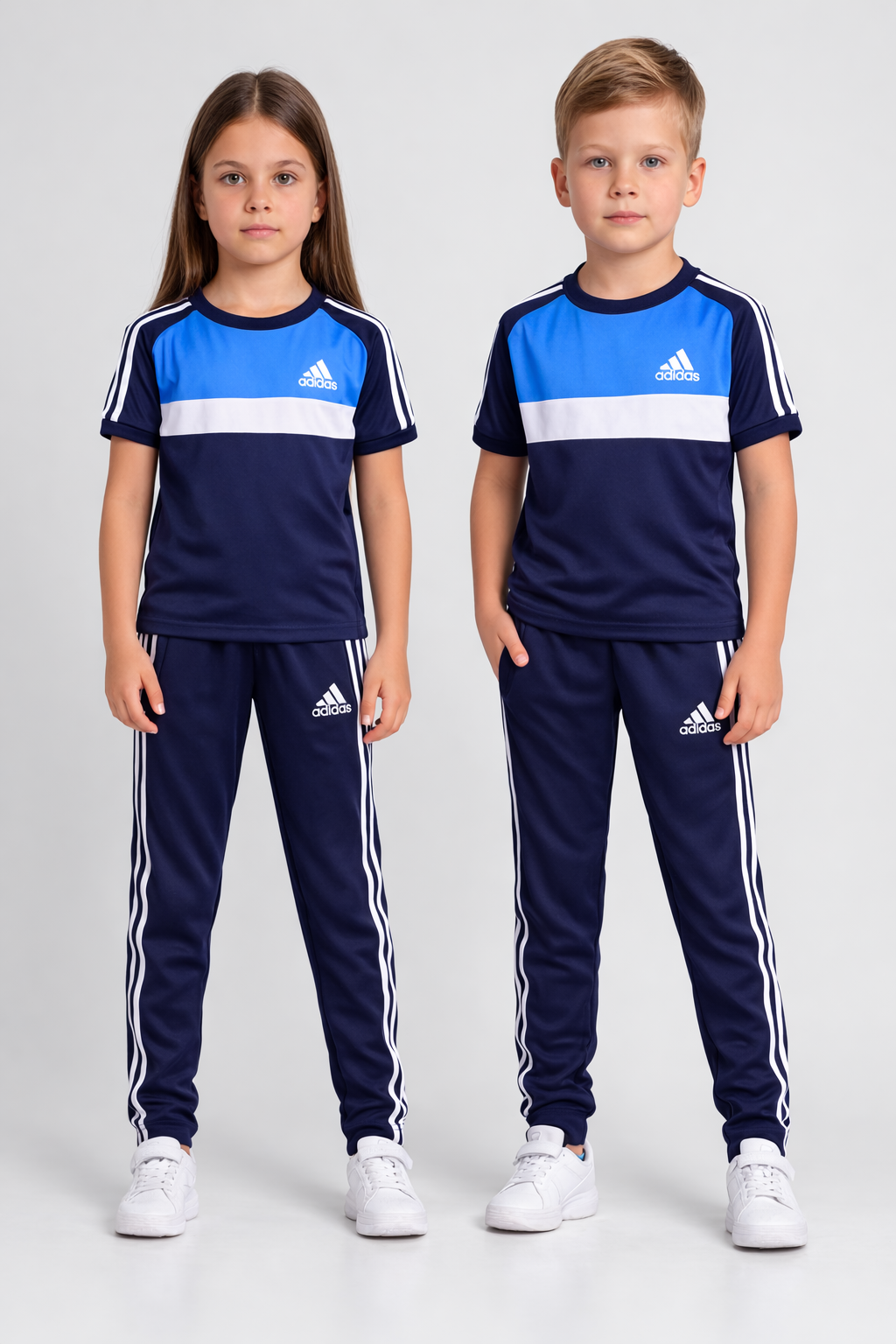 ADI Sky Blue White & Navy Blue Kids Dri-Fit Tracksuit