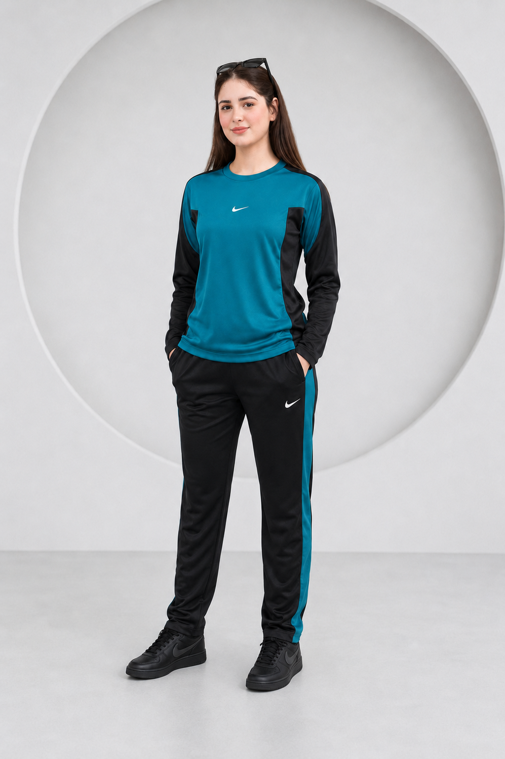 Nik Teal and Black Full Sleeves Dri-Fit Tracksuit - F