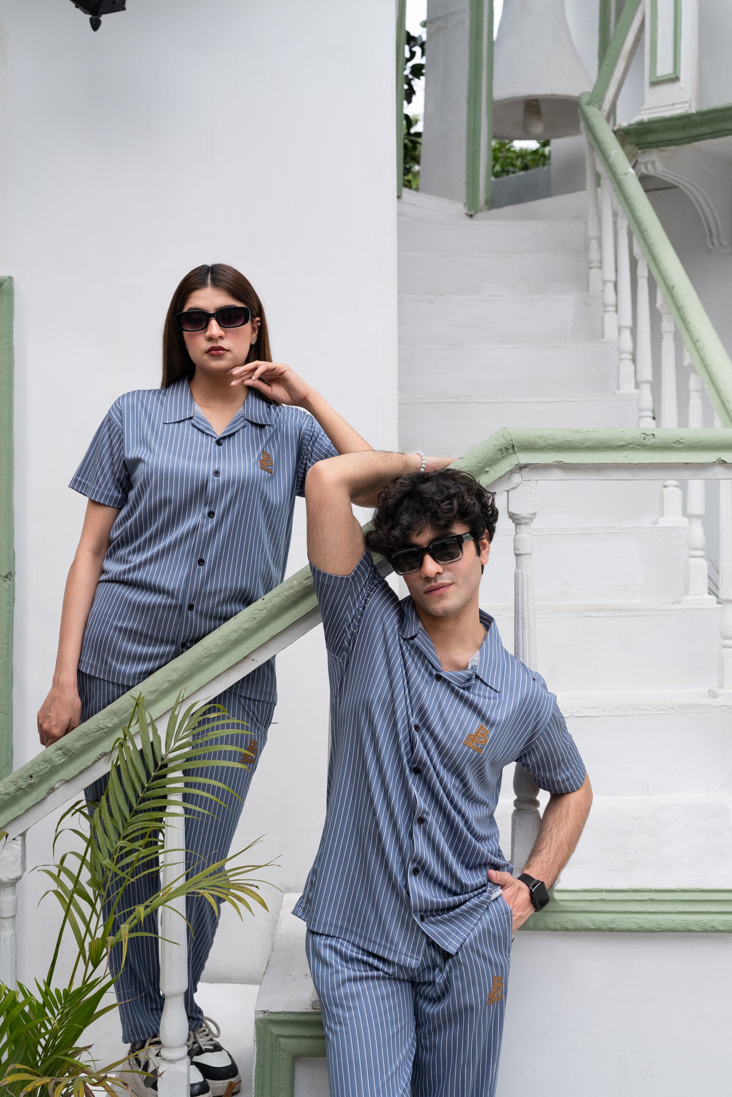 Baigino Gray Streak Button-Down Co-ord Set F