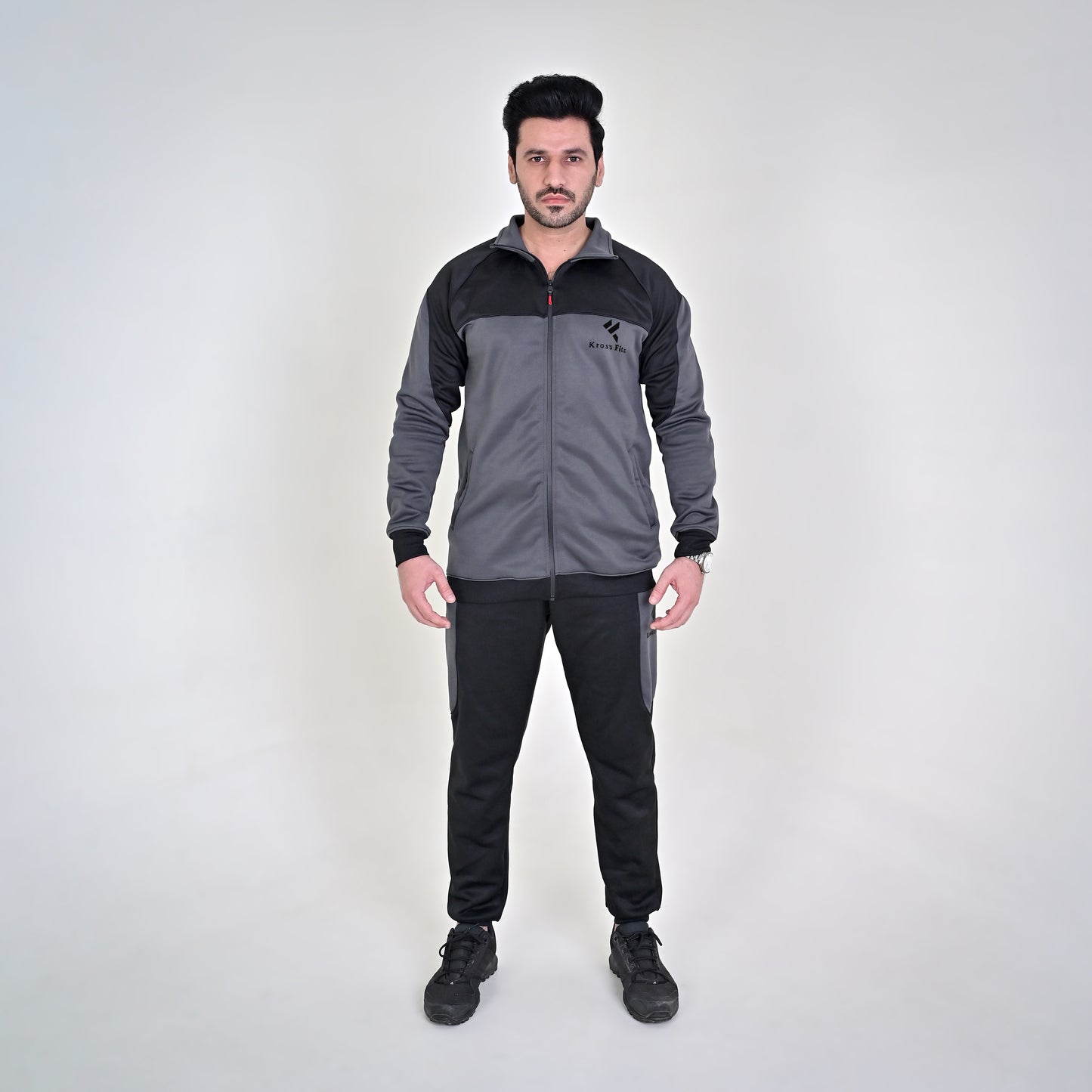 KF Gray & Black Full Sleeves Winter Tracksuit