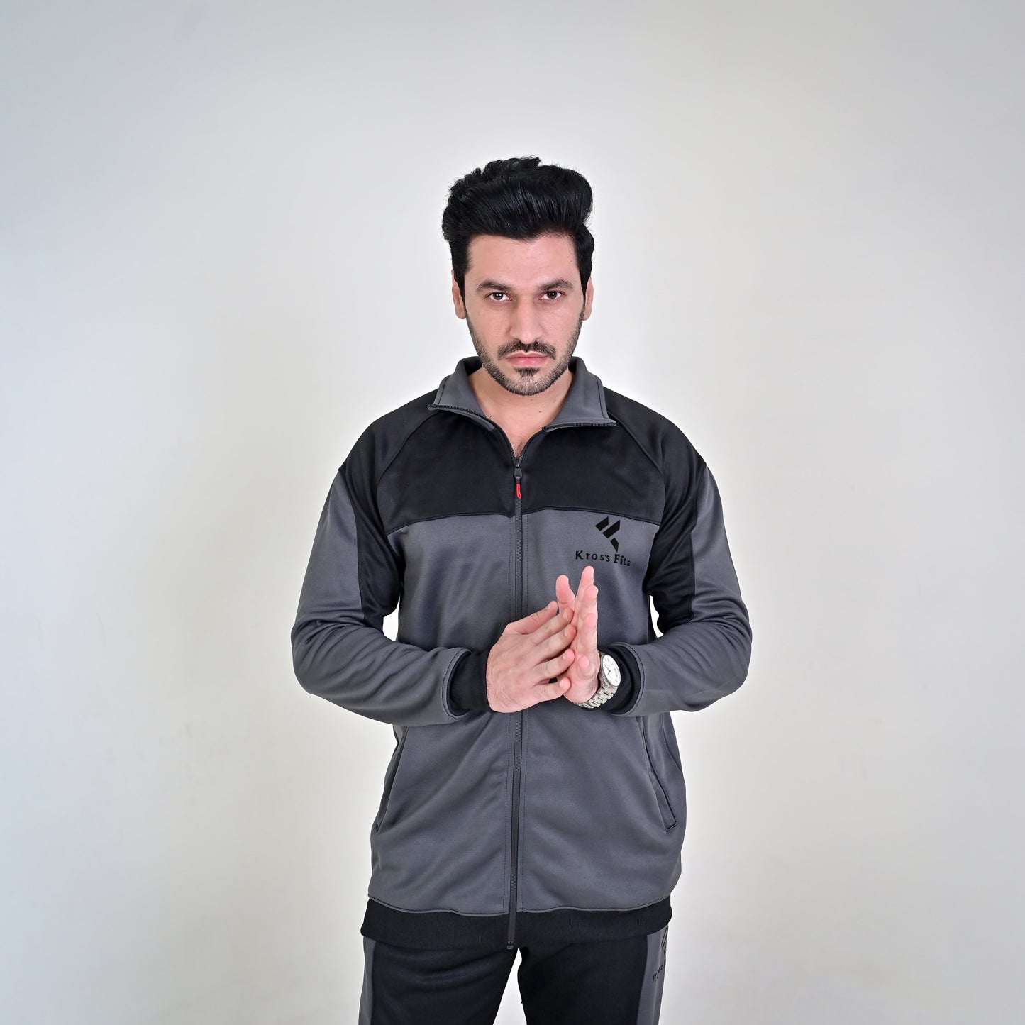 KF Gray & Black Full Sleeves Winter Tracksuit