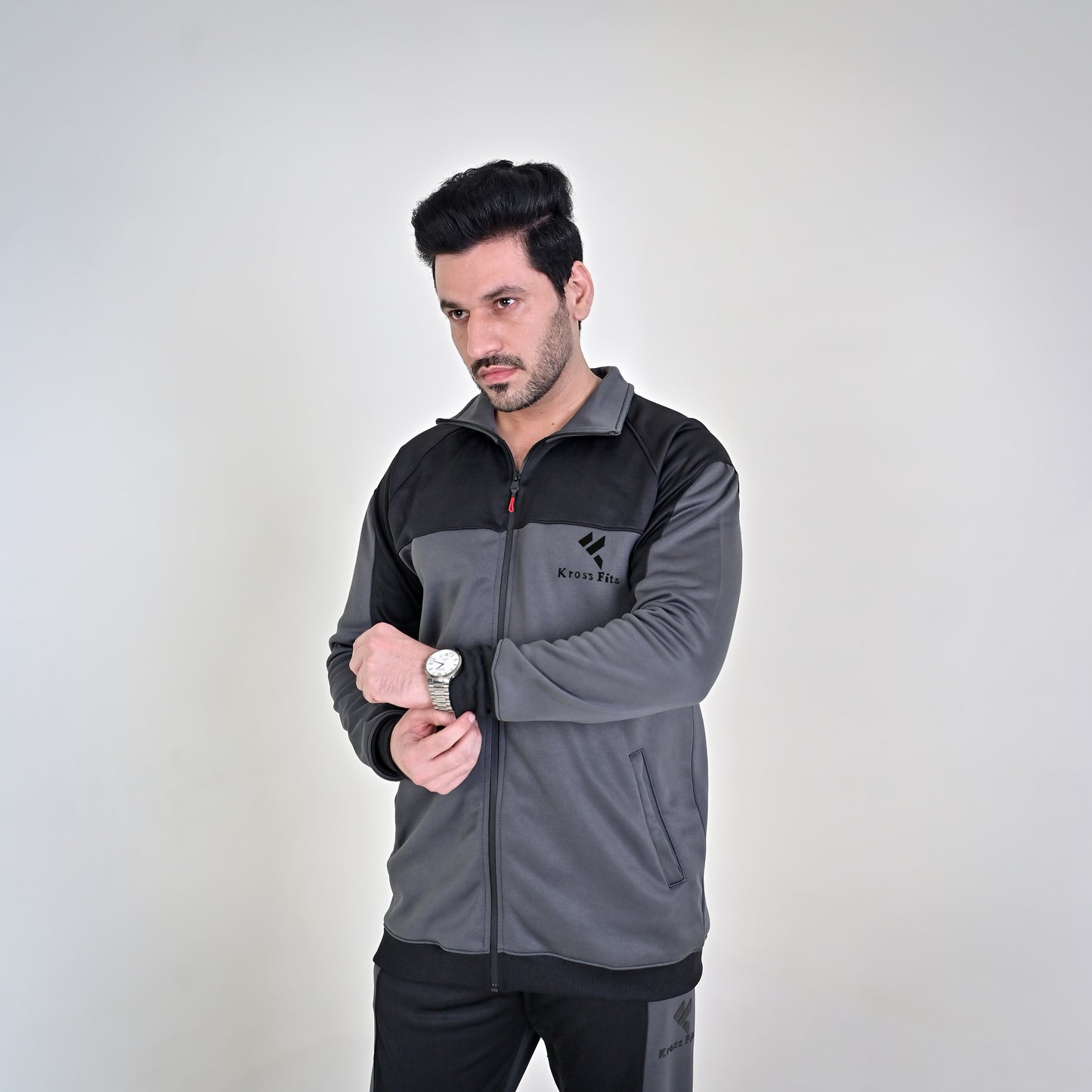 KF Gray & Black Full Sleeves Winter Tracksuit