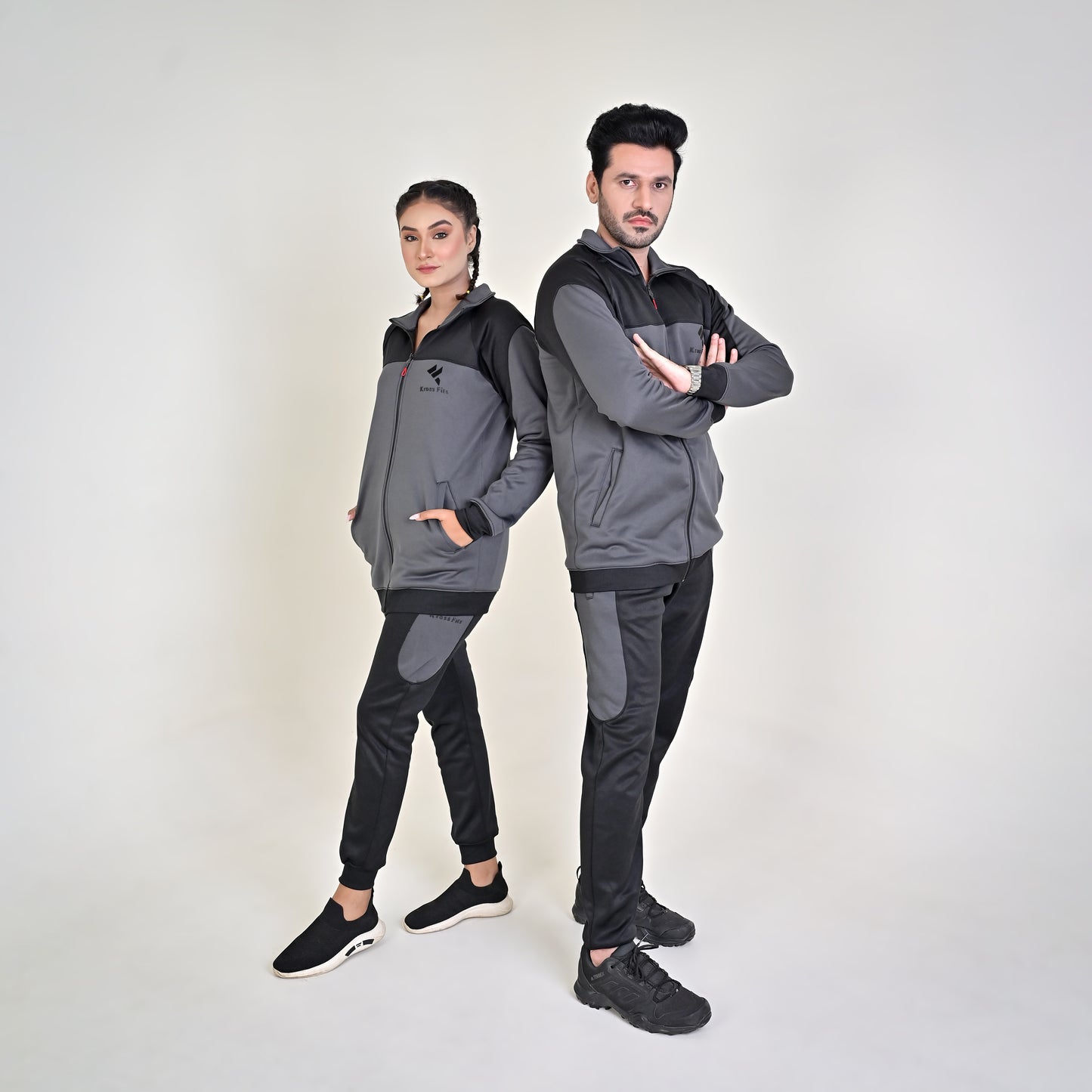 KF Gray & Black Full Sleeves Winter Tracksuit