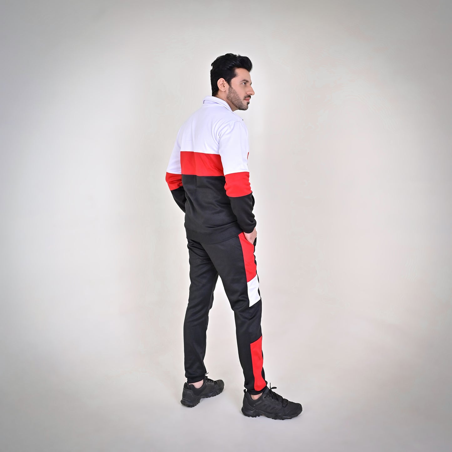 KF Black & White Red Full Sleeves Winter Tracksuit