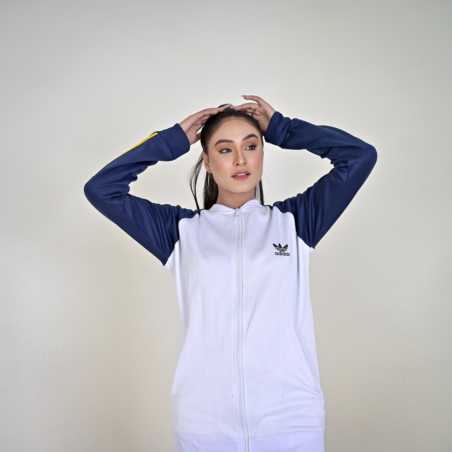 ADI White & Blue Full Sleeves Winter Tracksuit - Female