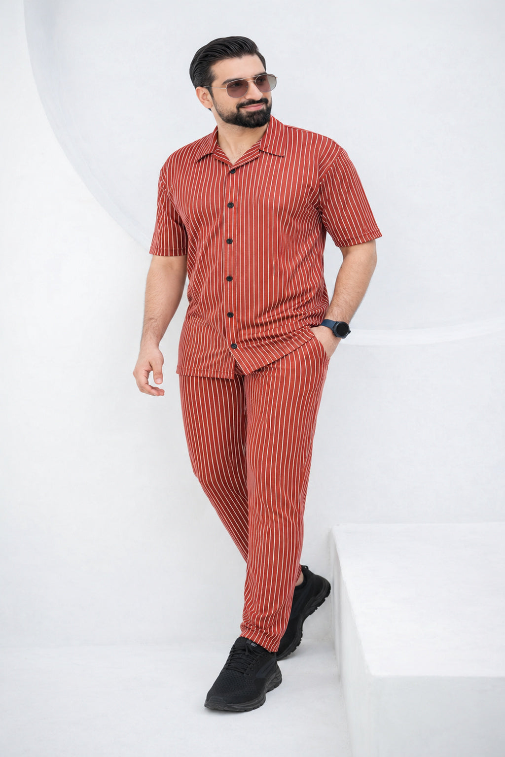 Baigino Rust Brown Streak Button Down Co-ord Set