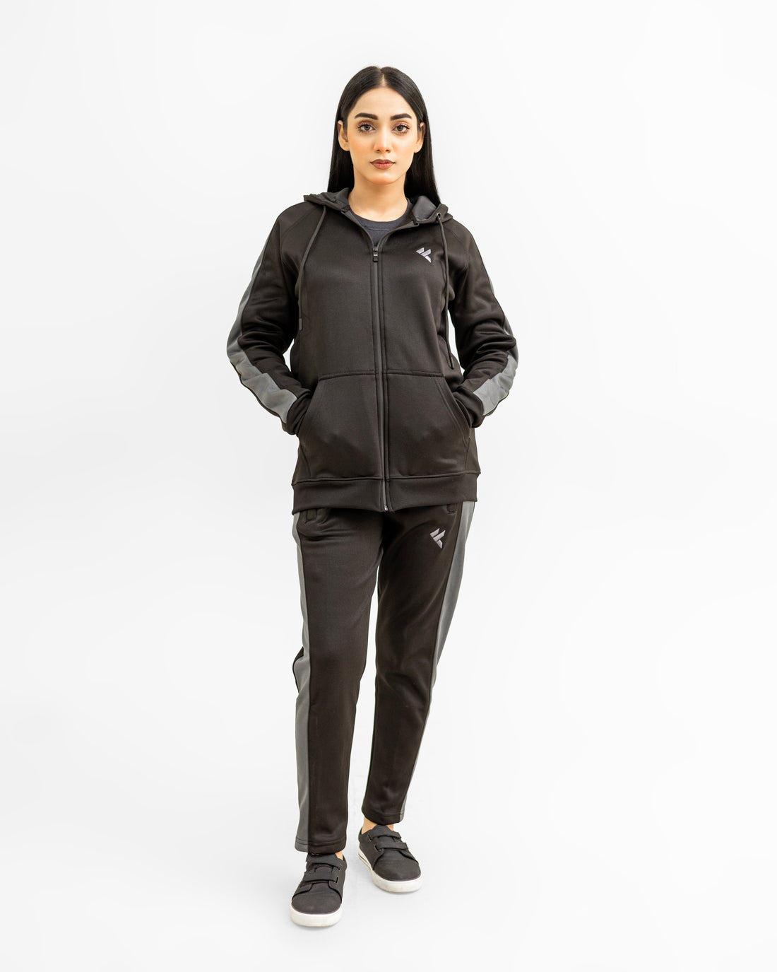 KF Black & Gray Full Sleeves Winter Tracksuit - Female