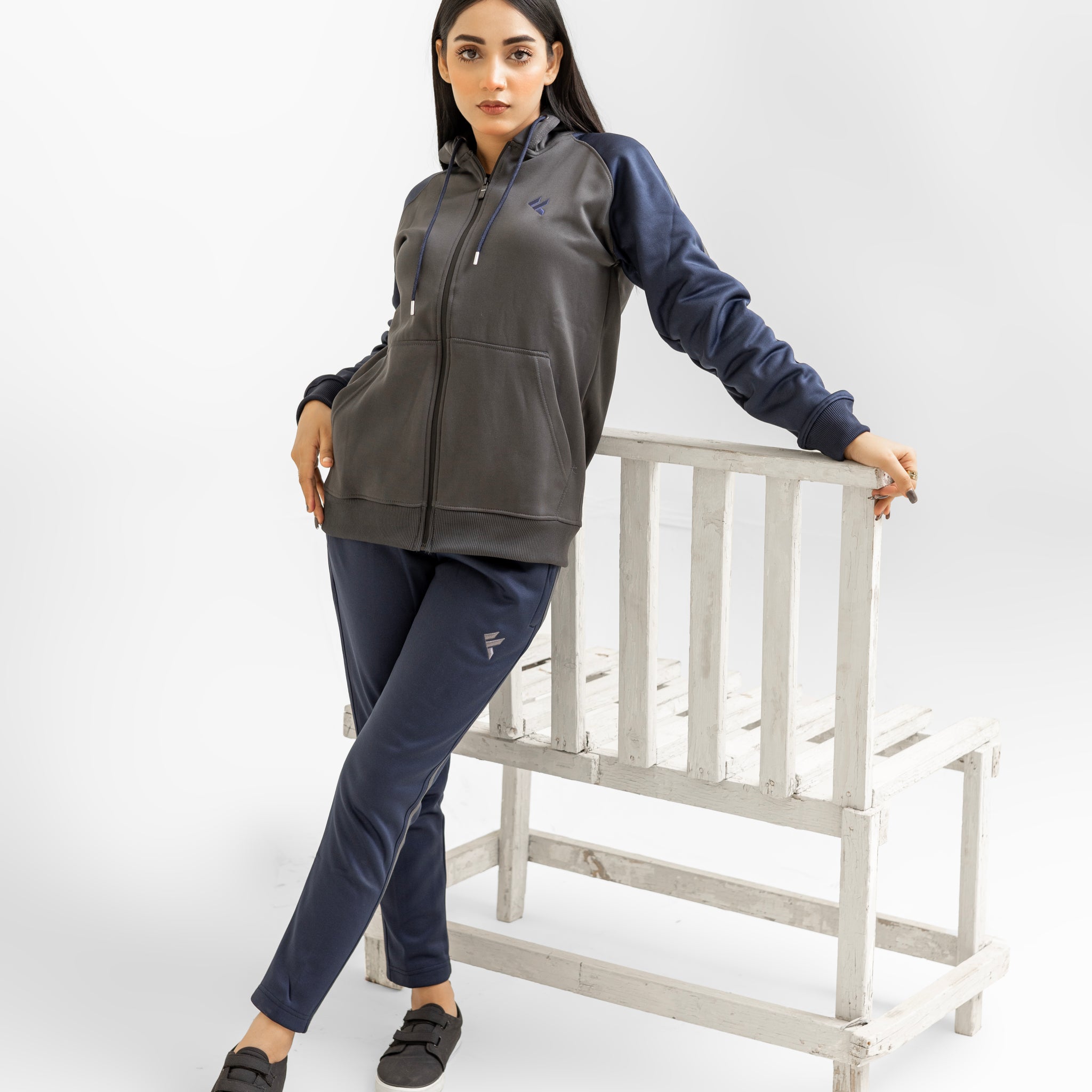 KF Gray & Blue Full Sleeves Winter Tracksuit - Female