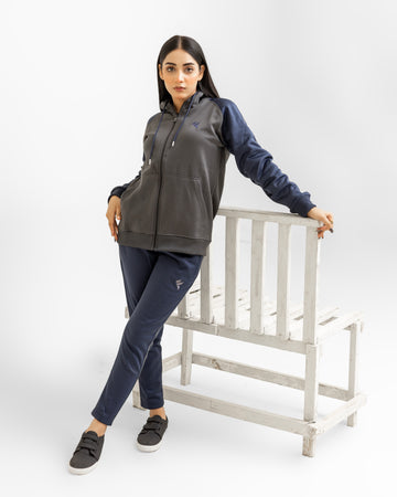 KF Gray & Blue Full Sleeves Winter Tracksuit - Female