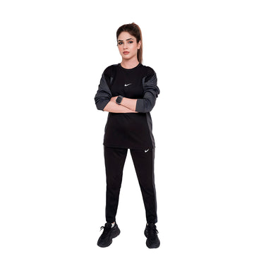 NIK Black & Gray Full Sleeves Dri-Fit Tracksuit - L