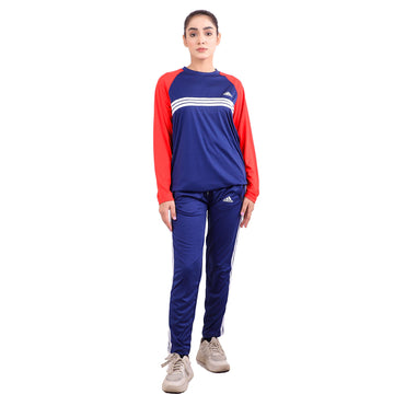 ADI Navy Blue & Red Full Sleeves Dri-Fit Tracksuit - L