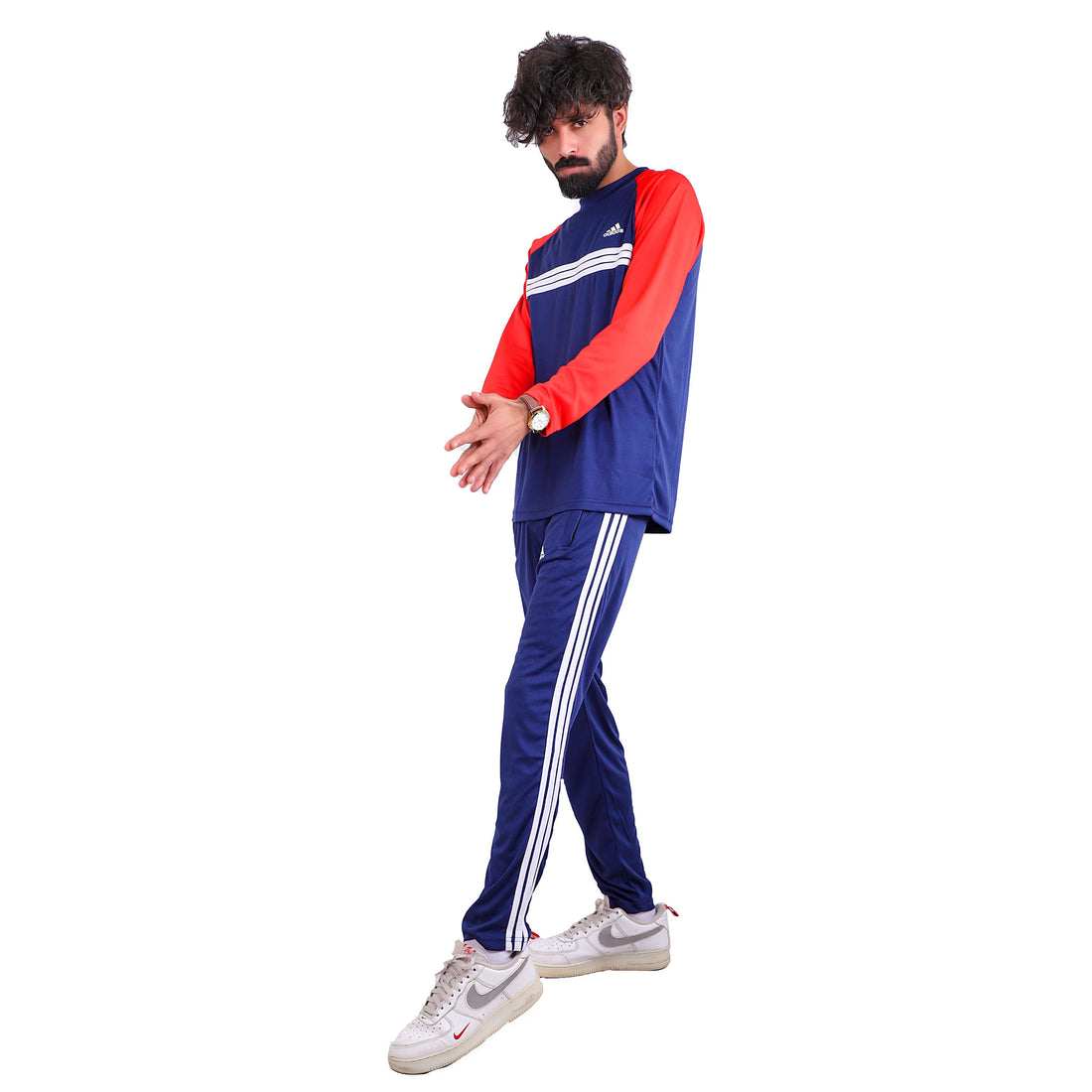 ADI Navy Blue & Red Full Sleeves Dri-Fit Tracksuit