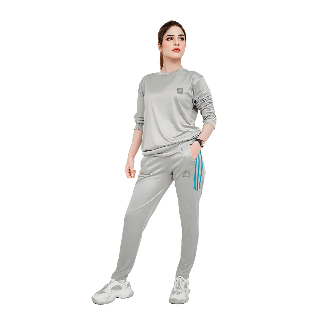 ADI Gray Full Sleeves Dri-Fit Tracksuit - L