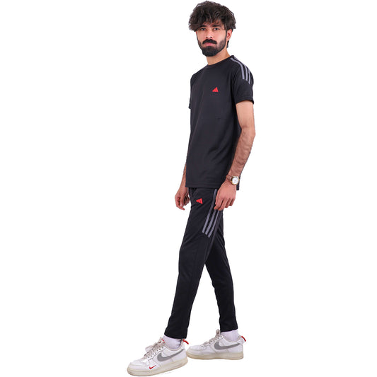 ADI Black with Grey Stripes Dri-Fit Tracksuit