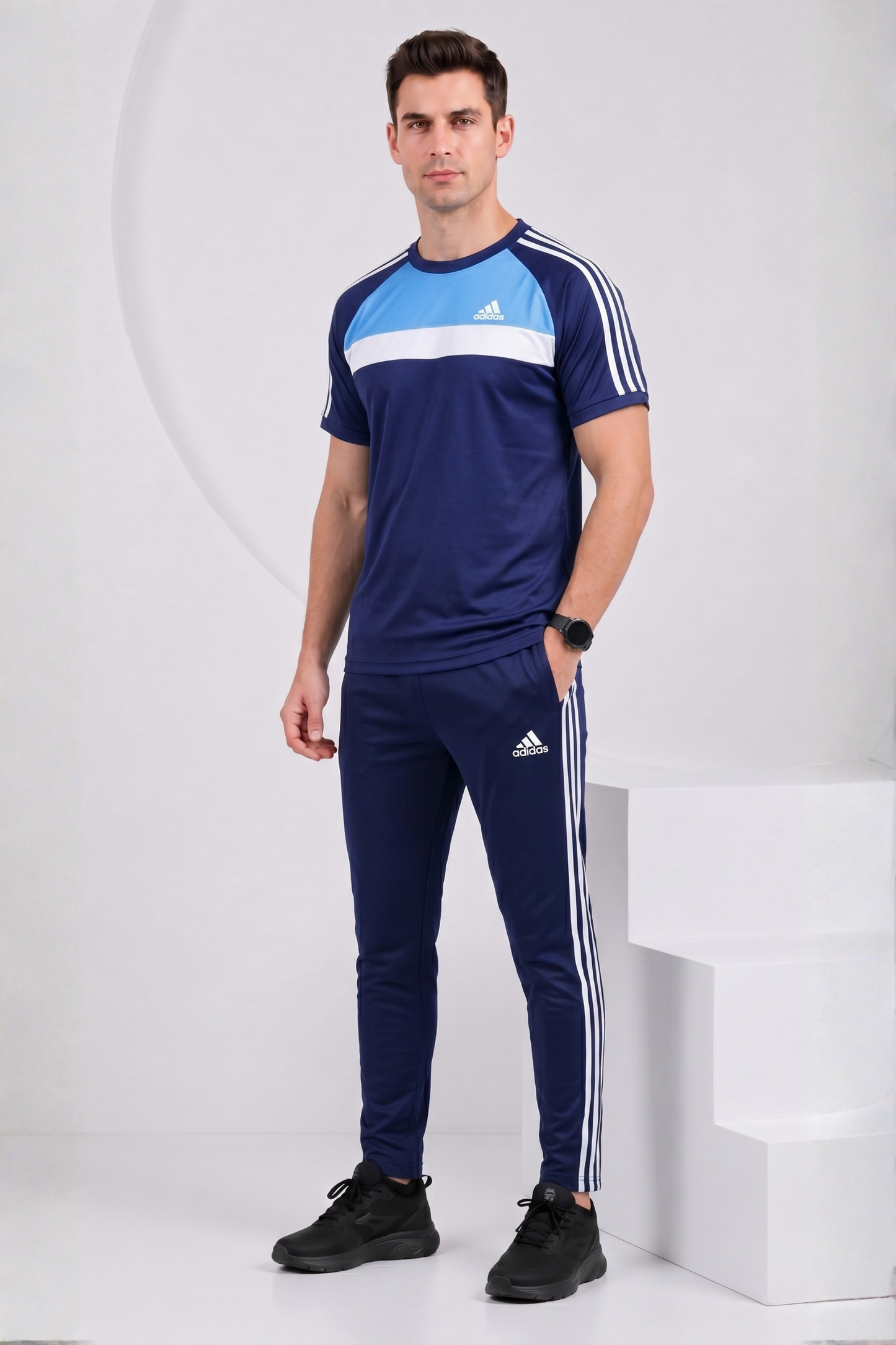 ADI Sky Blue White & Navy Blue Dri-Fit Tracksuit