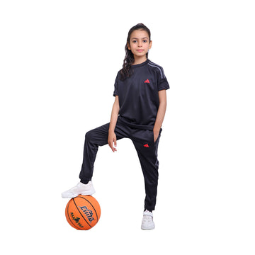 ADI Black with Grey Stripes Kids Dri-Fit Tracksuit