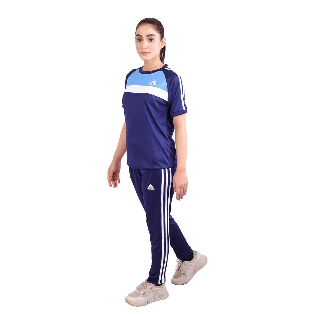 ADI Sky Blue White & Navy Blue Dri-Fit Tracksuit - L