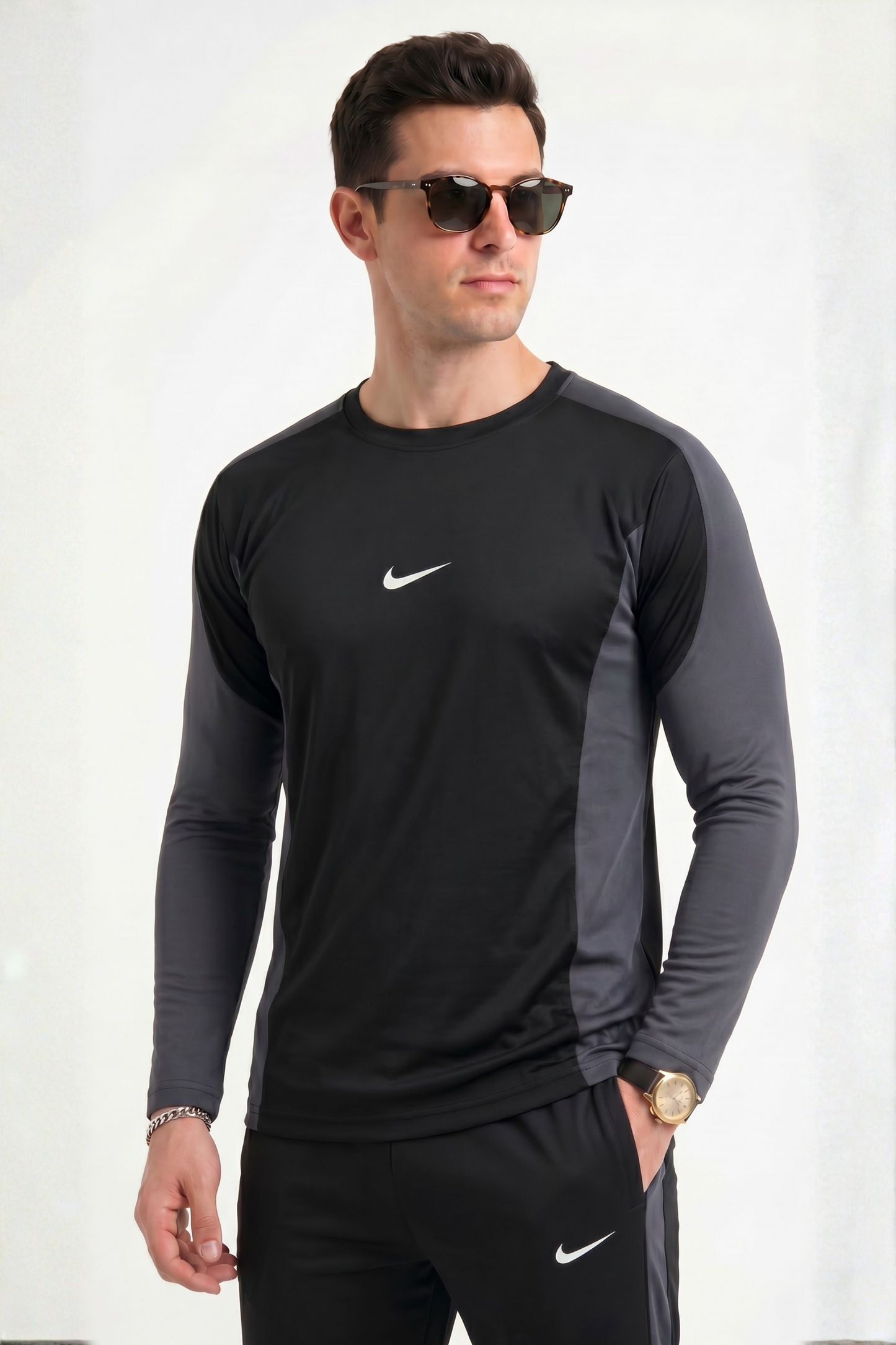 NIK Black & Gray Full Sleeves Dri-Fit Tracksuit