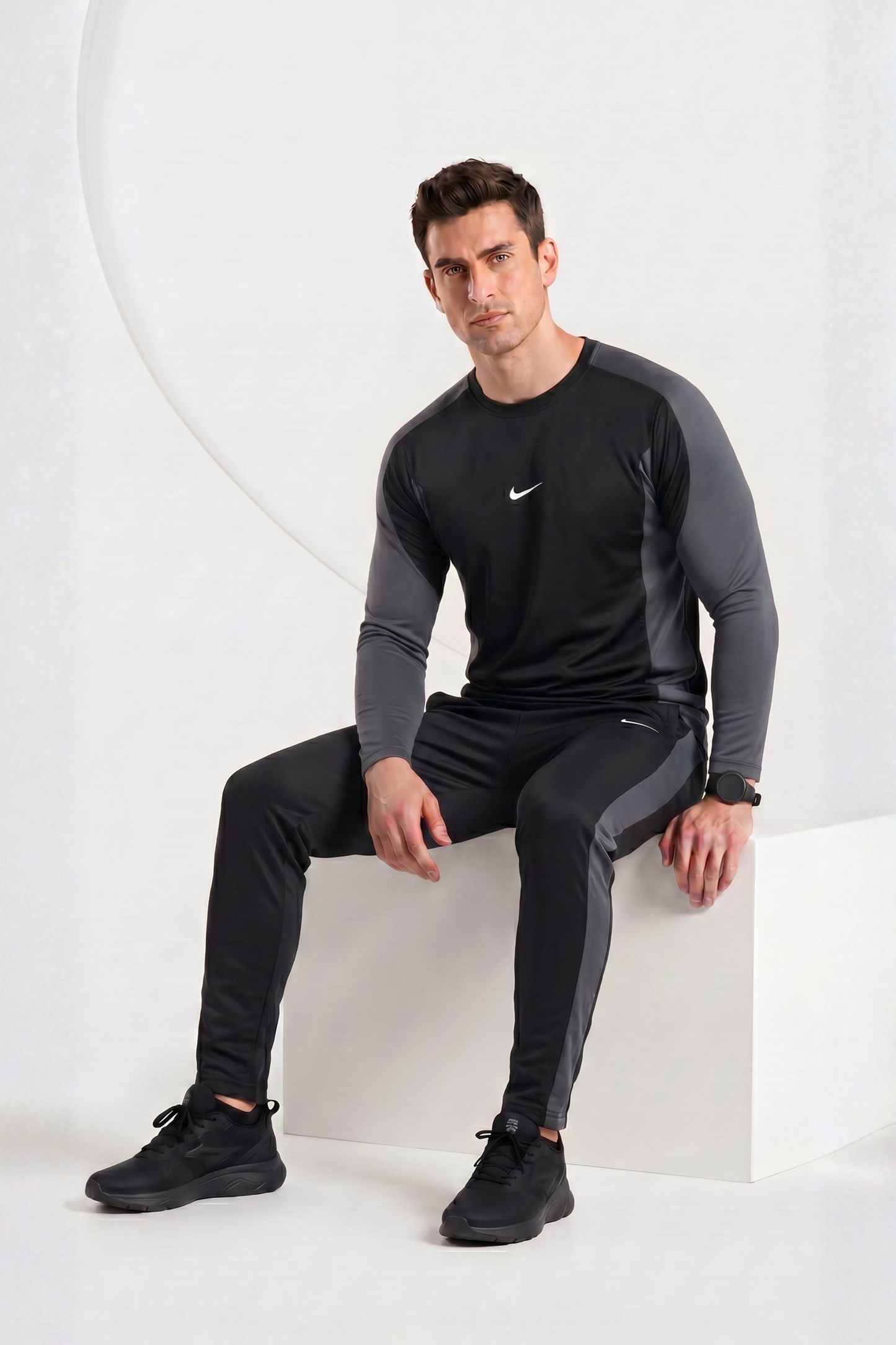NIK Black & Gray Full Sleeves Dri-Fit Tracksuit
