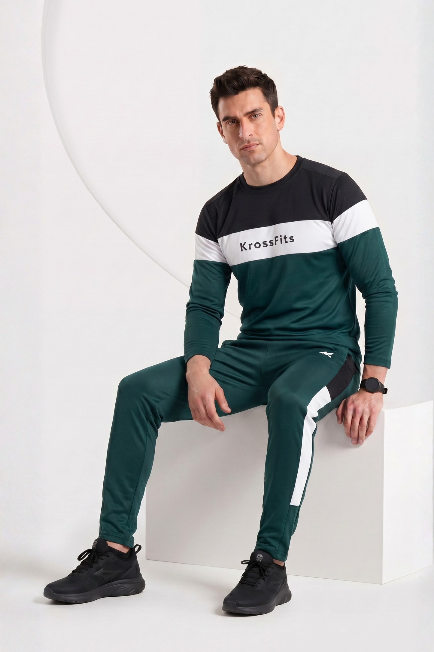 KF Black White & Green Full Sleeves Dri-Fit Tracksuit
