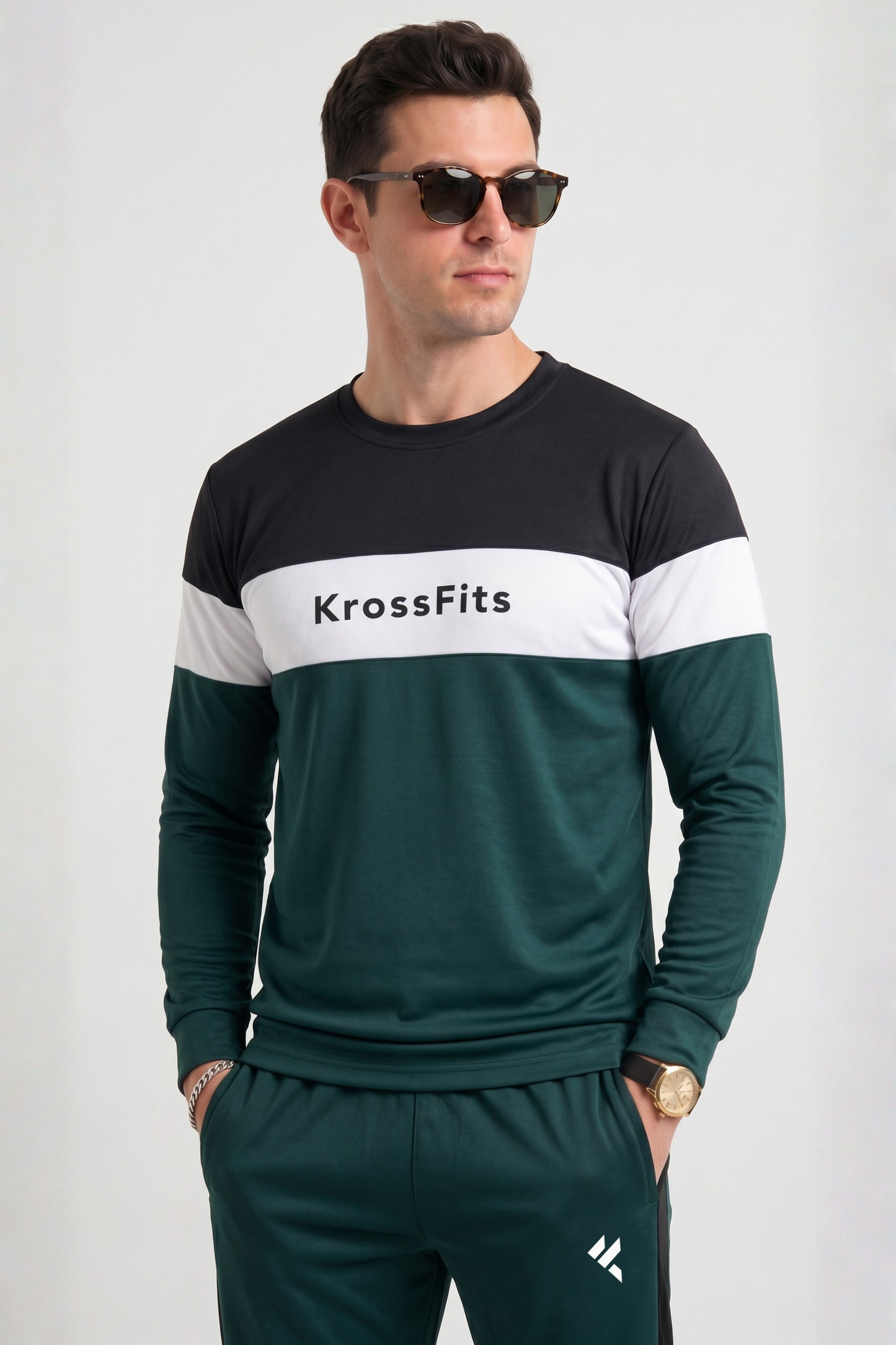 KF Black White & Green Full Sleeves Dri-Fit Tracksuit