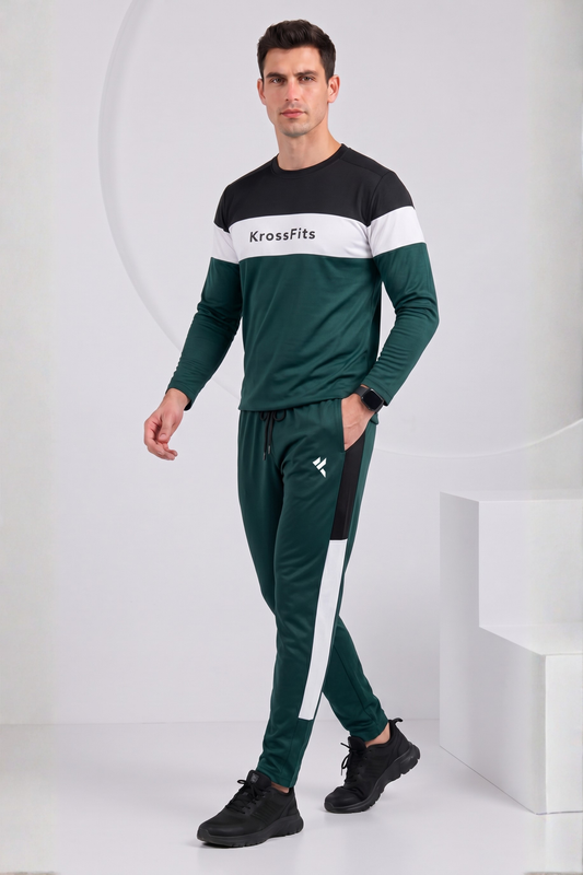 KF Black White & Green Full Sleeves Dri-Fit Tracksuit