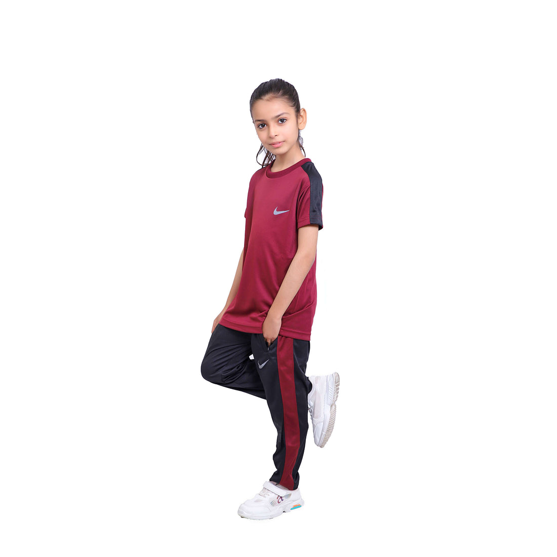 Nik Maroon & Black Kids Dri-Fit Tracksuit