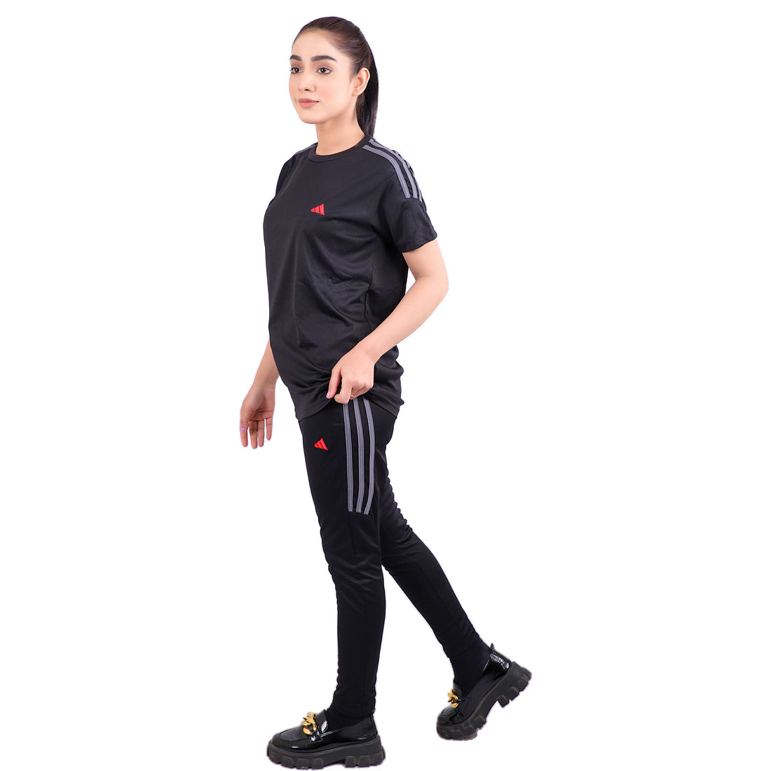 ADI Black with Grey Stripes Dri-Fit Tracksuit - L