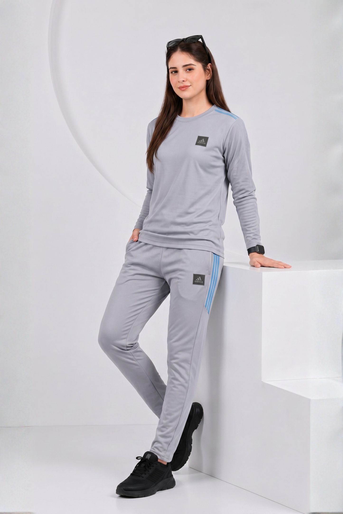 ADI Gray Full Sleeves Dri-Fit Tracksuit - L