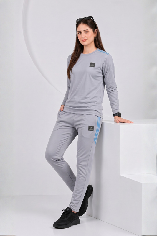ADI Gray Full Sleeves Dri-Fit Tracksuit - L