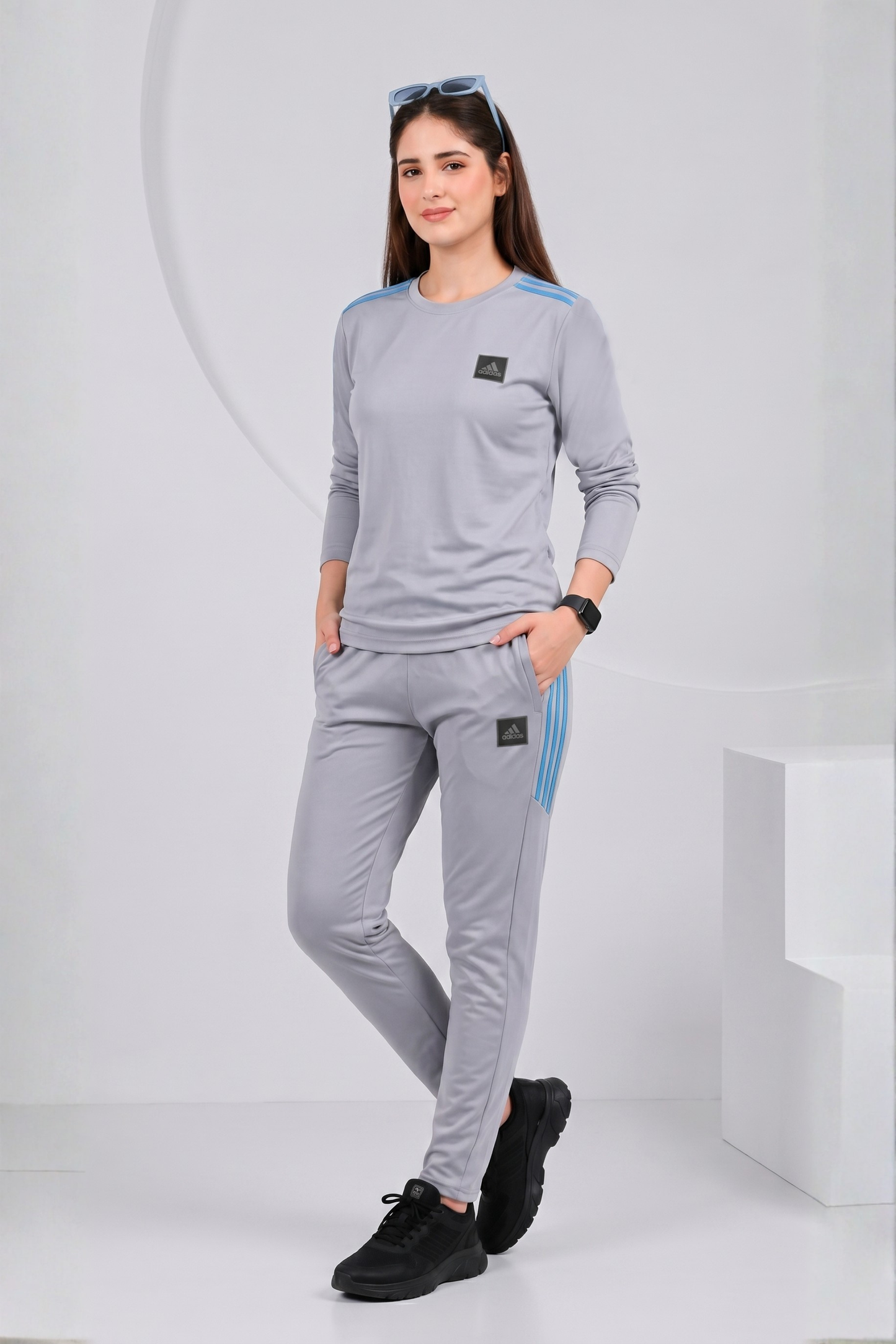 ADI Gray Full Sleeves Dri-Fit Tracksuit - L