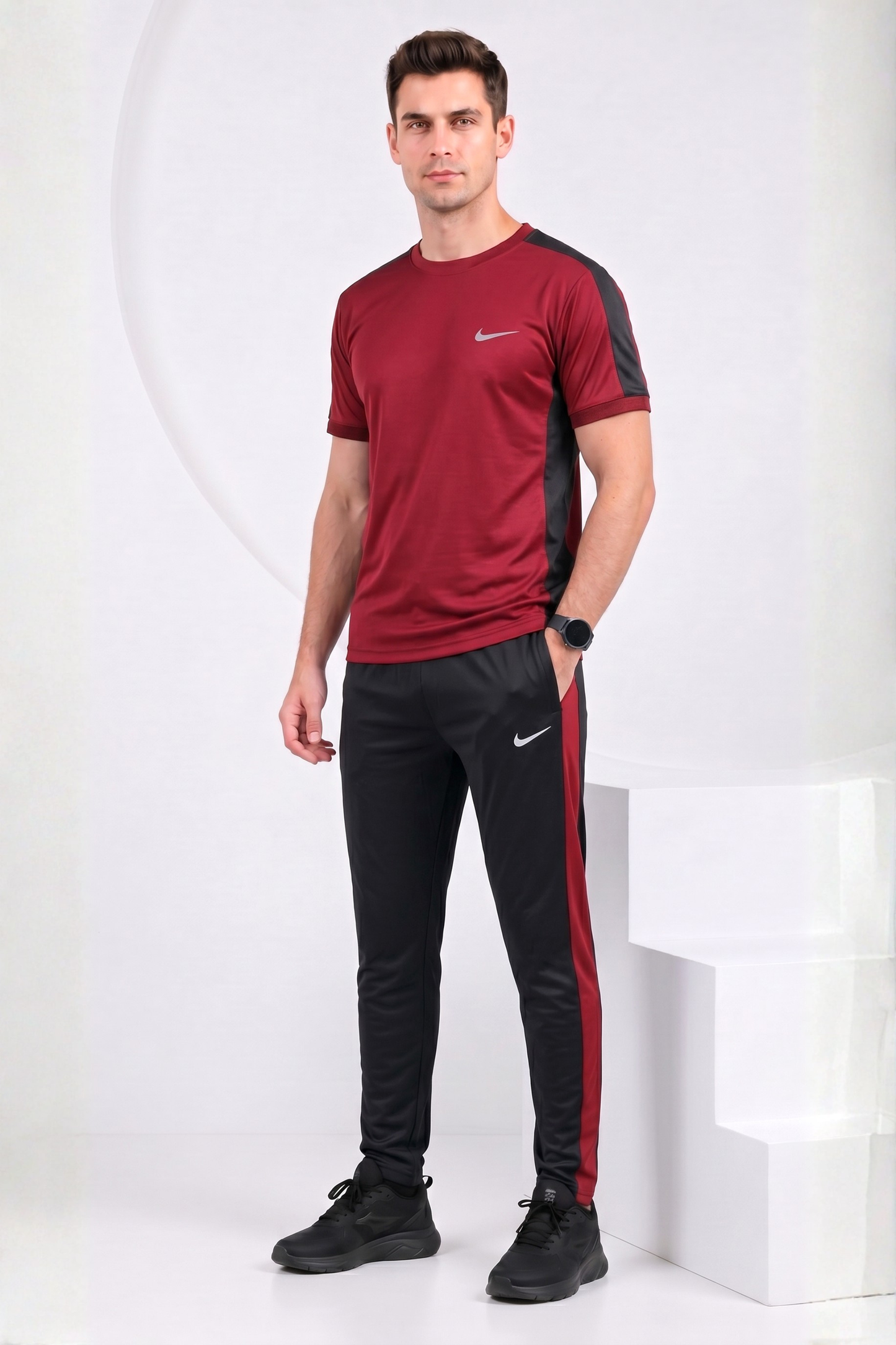 Nik Maroon & Black Dri-Fit Tracksuit