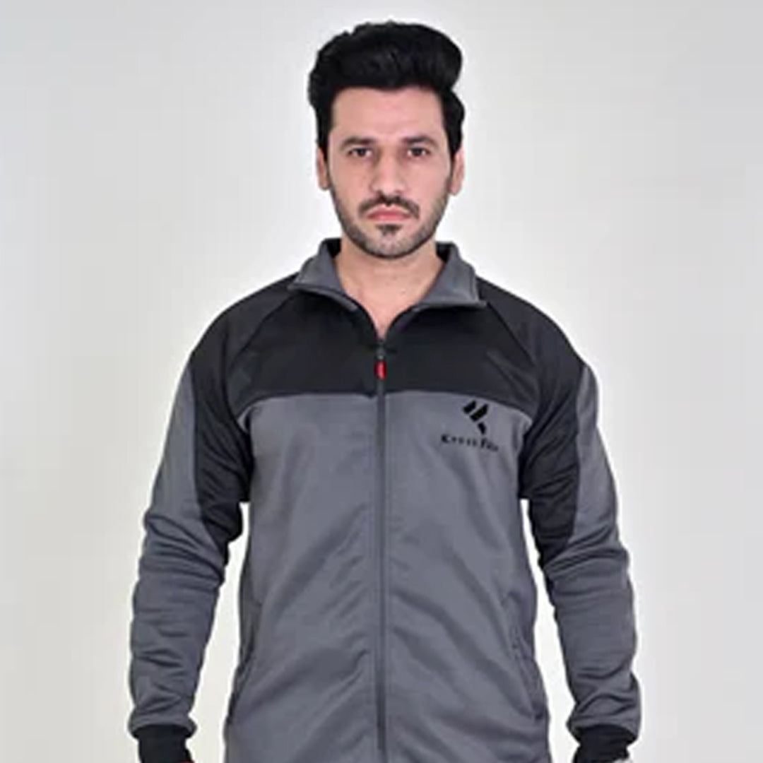 KF Gray & Black Full Sleeves Winter Track-Jacket