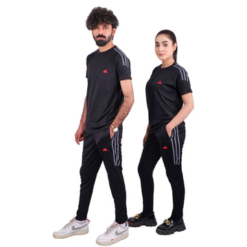 ADI Black with Grey Stripes Dri-Fit Tracksuit