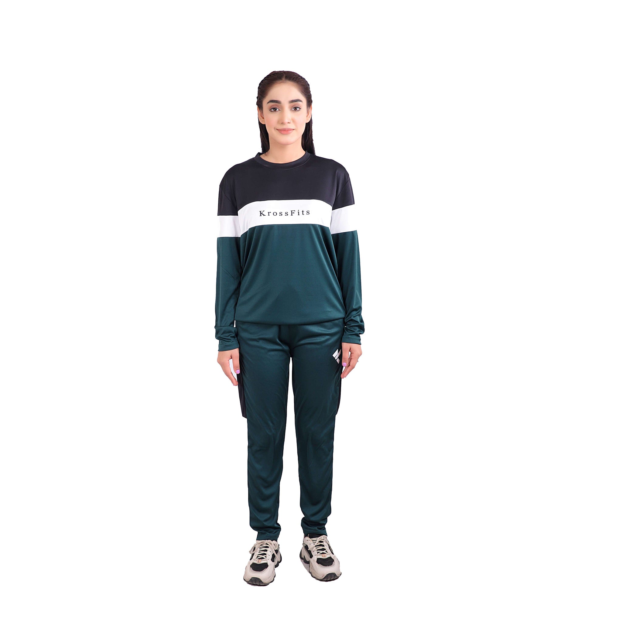 KF Black White & Green Full Sleeves Dri-Fit Tracksuit - L