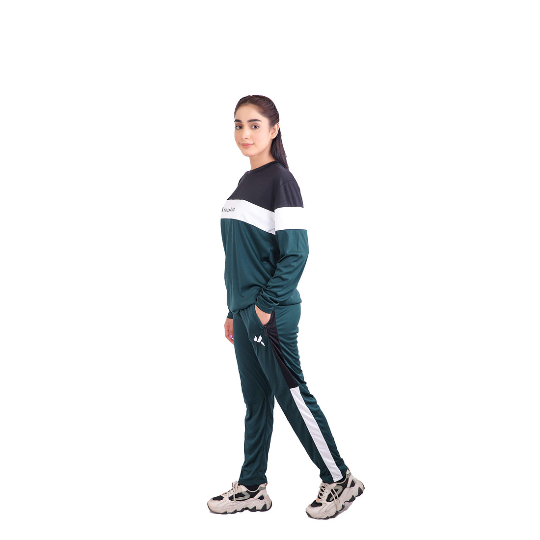 KF Black White & Green Full Sleeves Dri-Fit Tracksuit - L