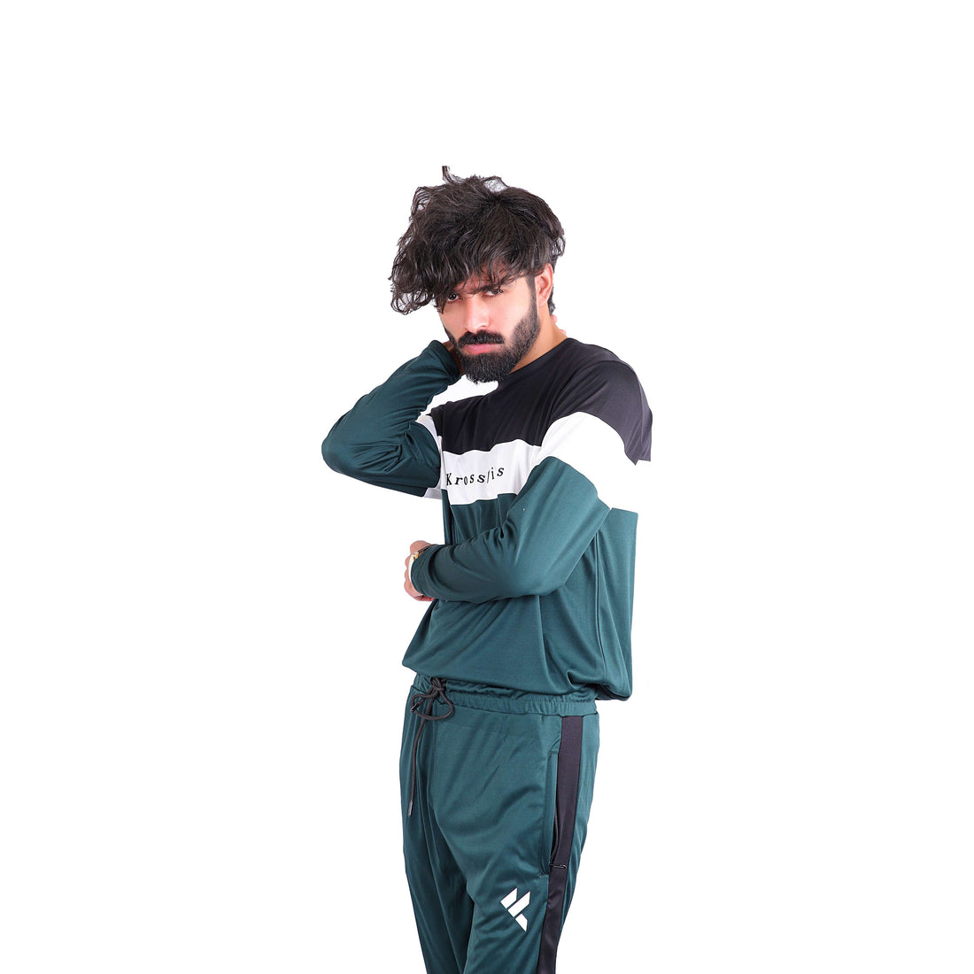 KF Black White & Green Full Sleeves Dri-Fit Tracksuit