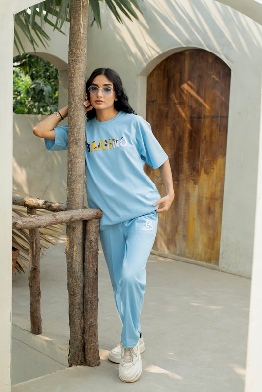 Airy Sky Blue, 100 % Pure Cotton Co-Ord Set - F