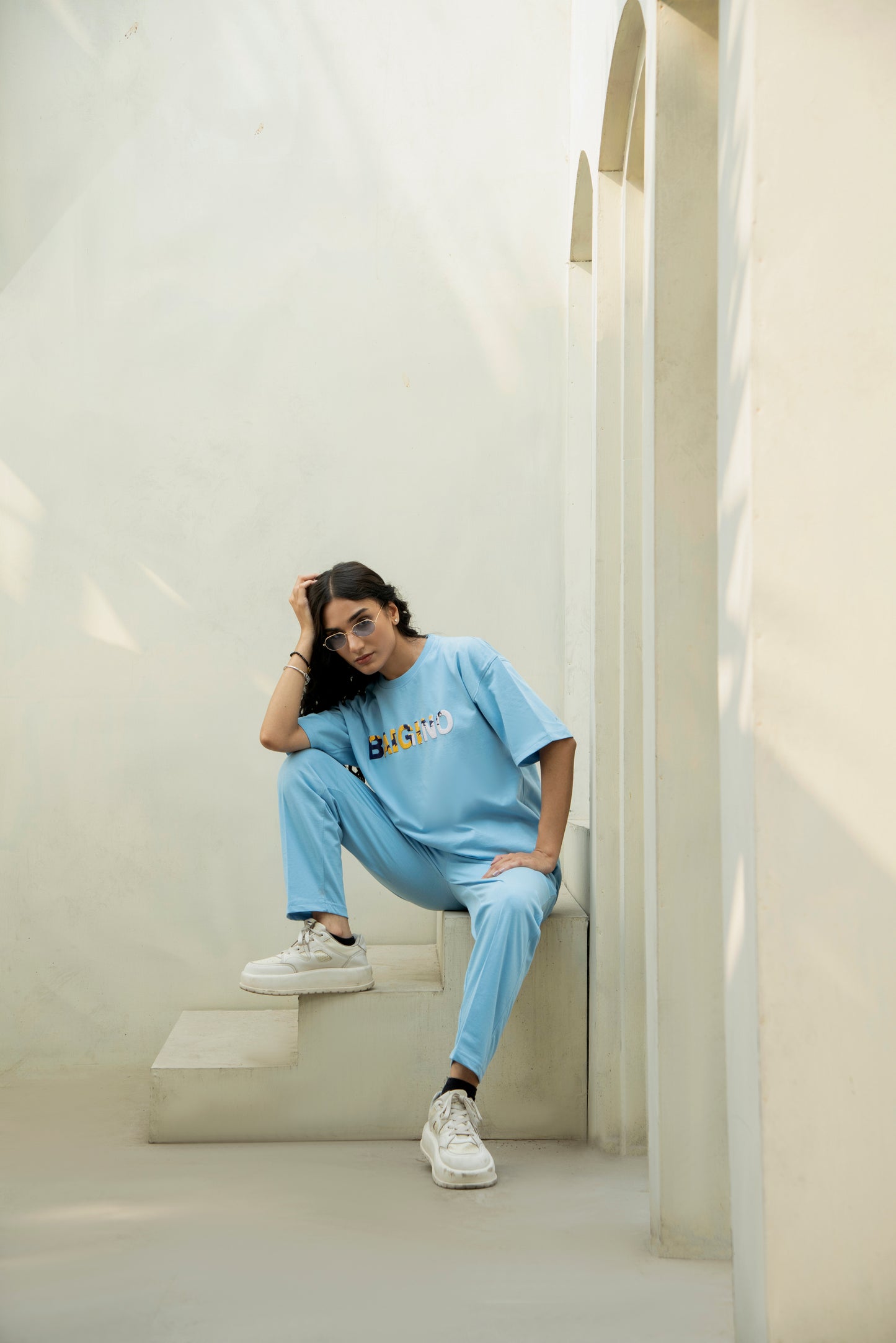 Airy Sky Blue, 100 % Pure Cotton Co-Ord Set - F