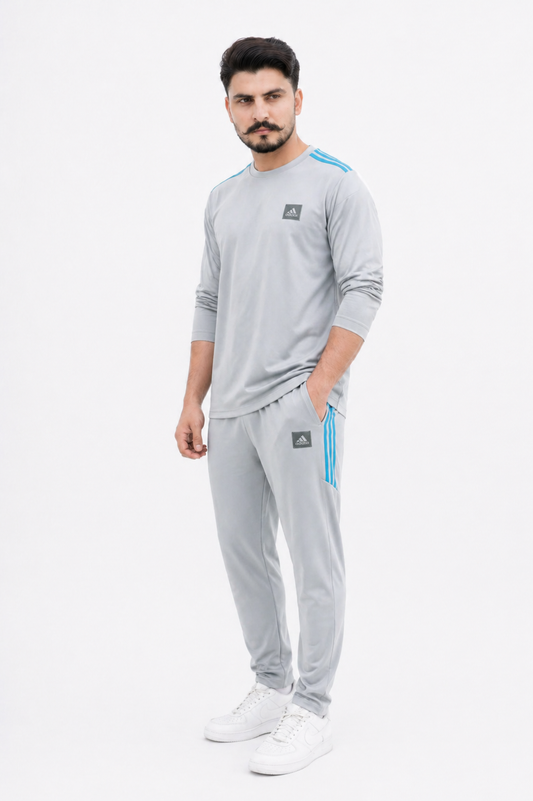 ADI Gray Full Sleeves Dri-Fit Tracksuit