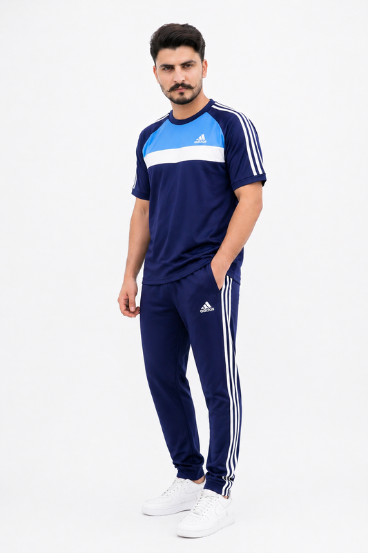 ADI Sky Blue White & Navy Blue Dri-Fit Tracksuit