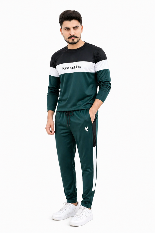 KF Black White & Green Full Sleeves Dri-Fit Tracksuit